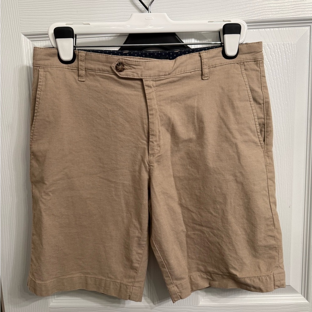 Ted Baker London Khaki Beige Tan Fruitea Cotton Blend Shorts 34 R Preppy Coastal